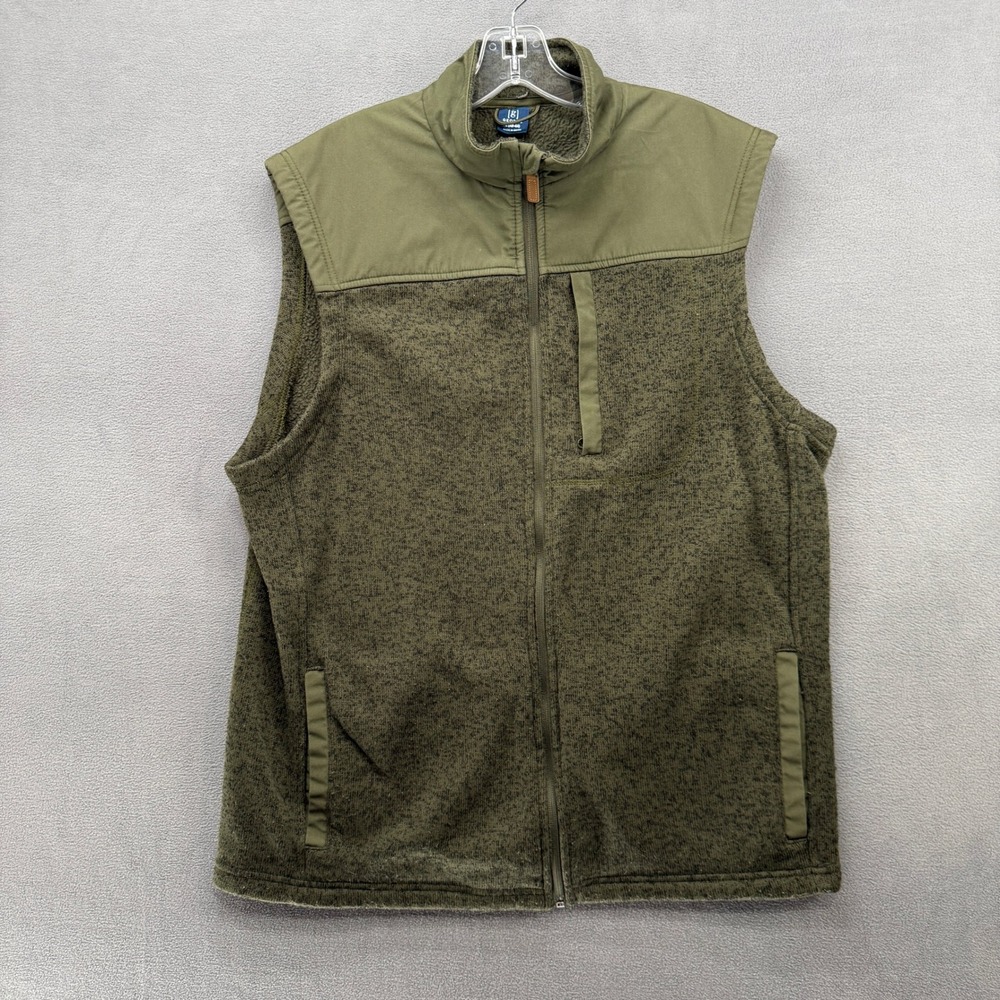 George Mens Sweater Fleece Vest Large 42-44 Olive Green Full Zip Mock Neck